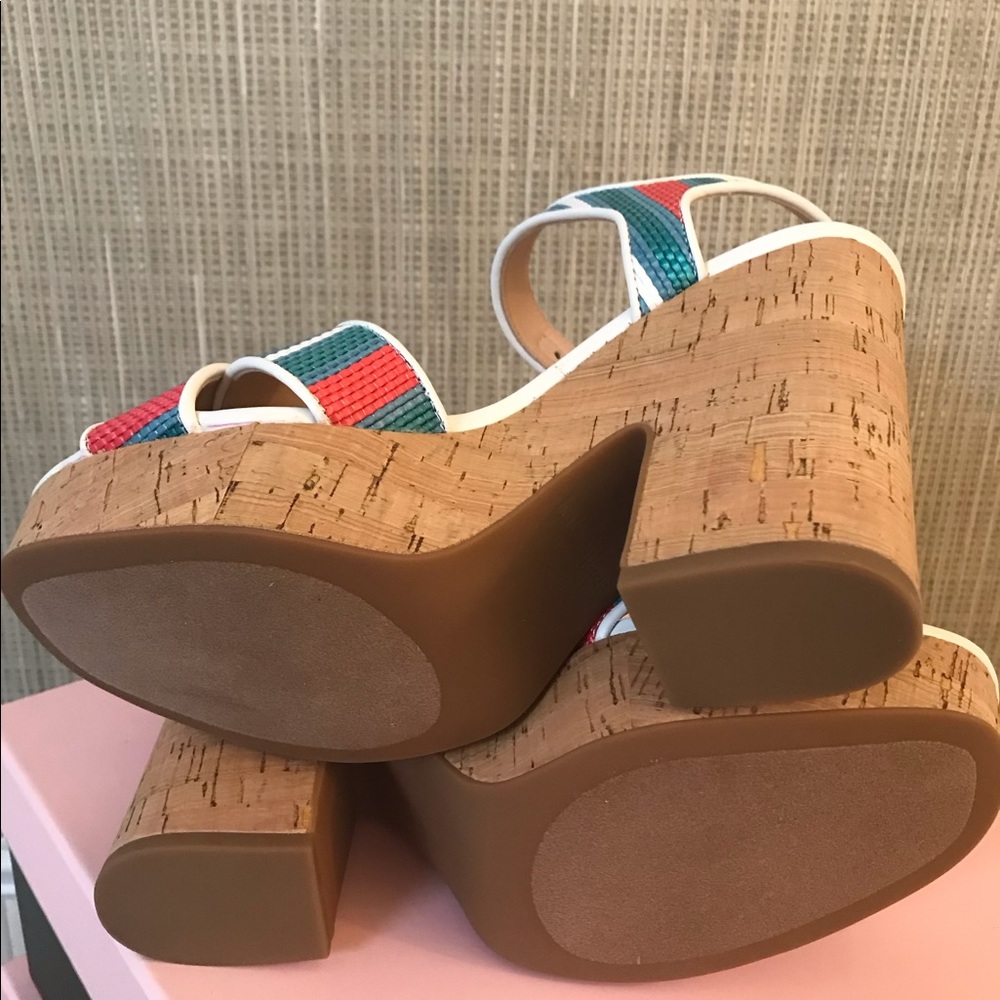 Kate Spade Grace Blue Multi-Striped Raffla Platform Sandals - Picture 3 of 4